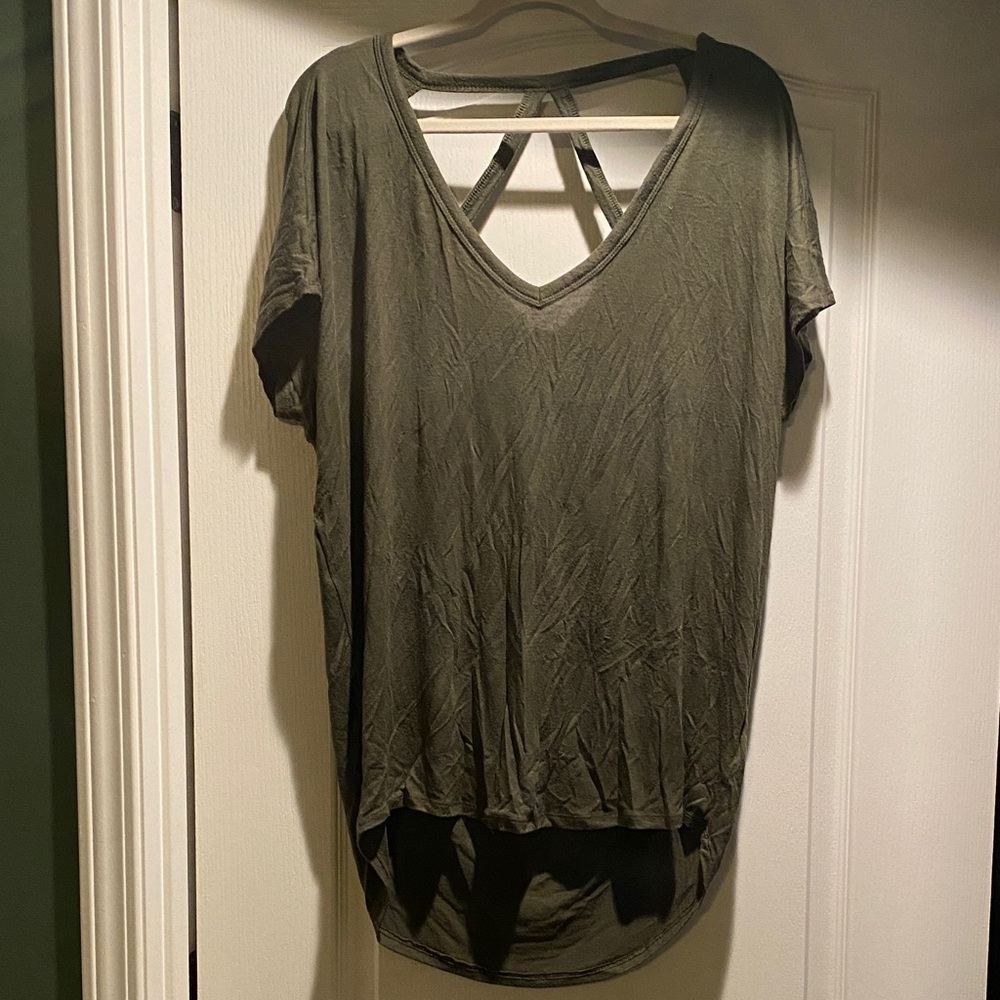 Express Khaki Short Sleeve V-Neck Tee